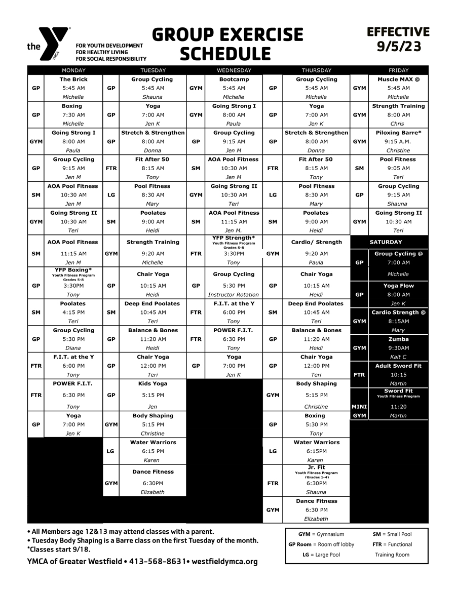 Welcome to our updated schedules ymca of greater westfield